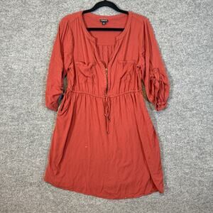 Torrid Dress Womens 0X XL Orange Bohemian Plus Size Stretch 3/4 Sleeve Pockets